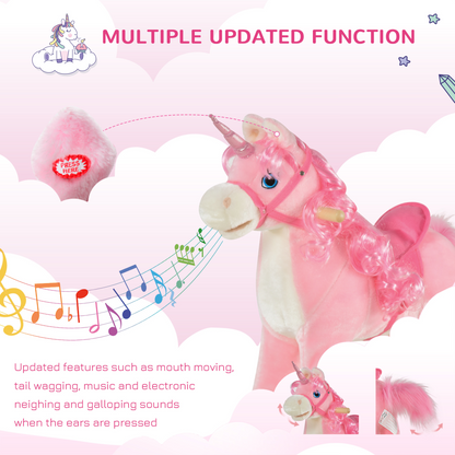 Kids Rocking Unicorn Ride-On Horse Moving Mouth Tail Sounds 36-72 Mnths