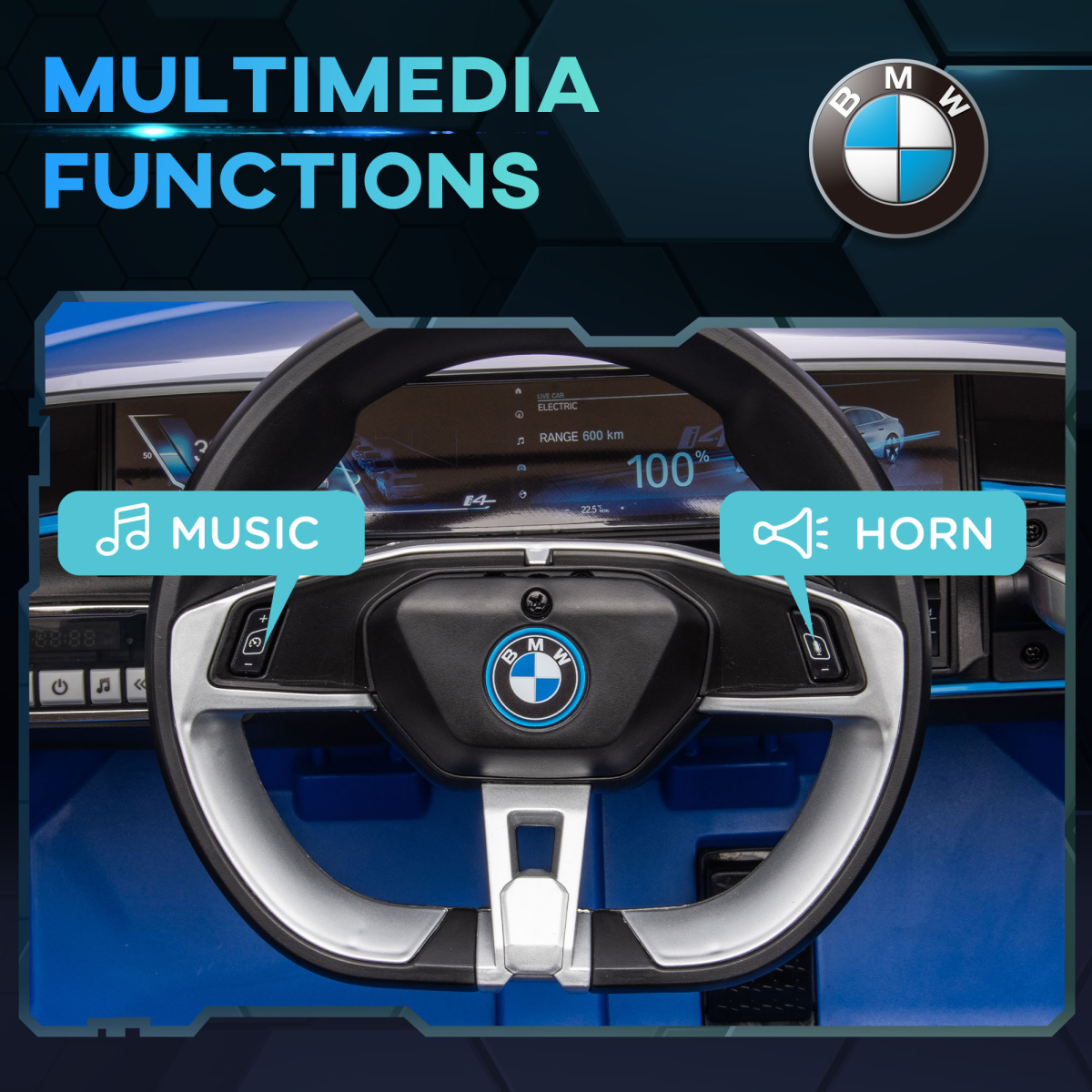 HOMCOM BMW i4 Licensed 12V Kids Electric Ride-On Car with Remote Control - Blue