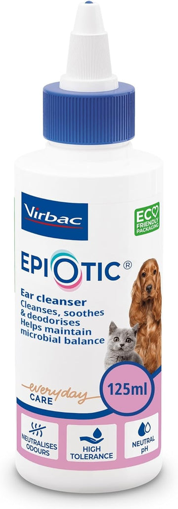 Virbac EpiOtic Cat and Dog Ear Cleaner Solution - Antibacterial and Anti-fungal Dog and Cat Ear Cleaner - 125ml