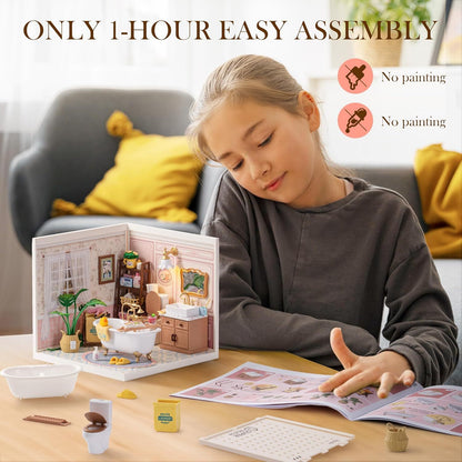 DIY Miniature Dollhouse Kit – Pop-Bubble Bathroom by ROBOTIME
