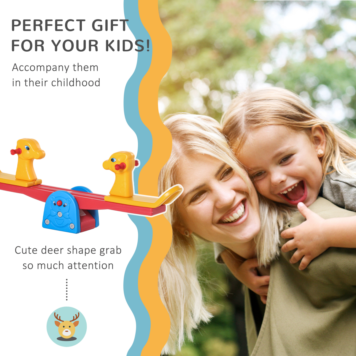 Safe Kids Seesaw Teeter Totter with 2 Seats and Easy-Grip Handles