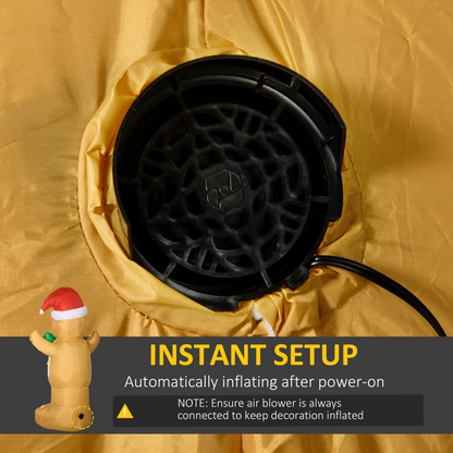 HOMCOM 6ft Gingerbread Man Inflatable with LED Lights & Santa Hat