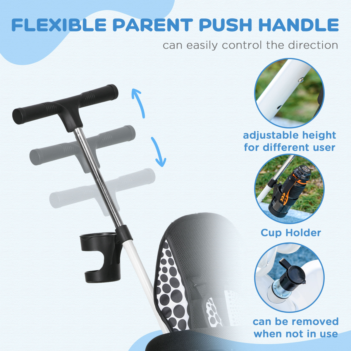 HOMCOM 6-in-1 Kids Tricycle with Detachable Parent Push Handle - White