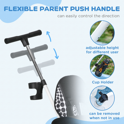 HOMCOM 6-in-1 Kids Tricycle with Detachable Parent Push Handle - White