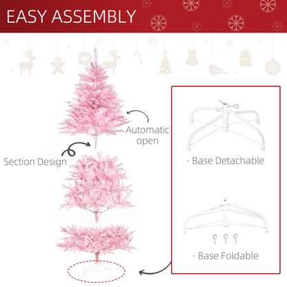 6FT Pink Artificial Christmas Tree - Auto Open, 892 Branches, Easy Setup