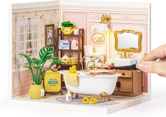 DIY Miniature Dollhouse Kit – Pop-Bubble Bathroom by ROBOTIME