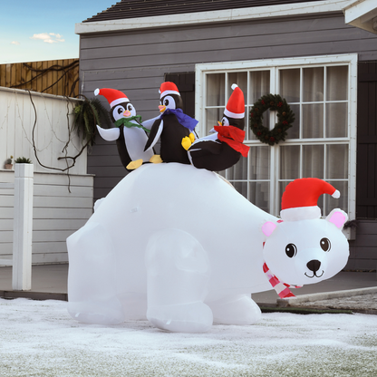 5ft Outdoor Christmas Inflatable: Polar Bear & 3 Penguins with LED Lights