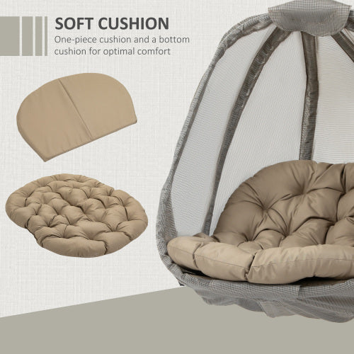 Outsunny Hanging Egg Chair, Folding Texteline Swing Hammock With Side Pocket, Cushion And Stand For Indoor Outdoor, Patio Garden Furniture, Khaki
