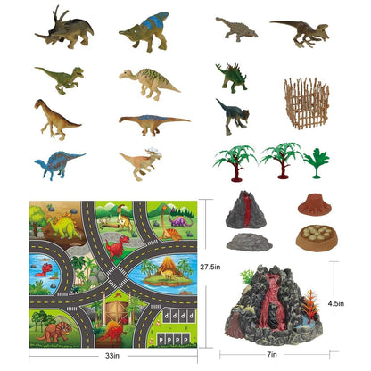Dinosaur Jurassic  Set With Activity Play Mat & Volcano Trees For Kids Toy