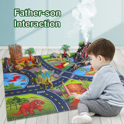 Dinosaur Jurassic  Set With Activity Play Mat & Volcano Trees For Kids Toy