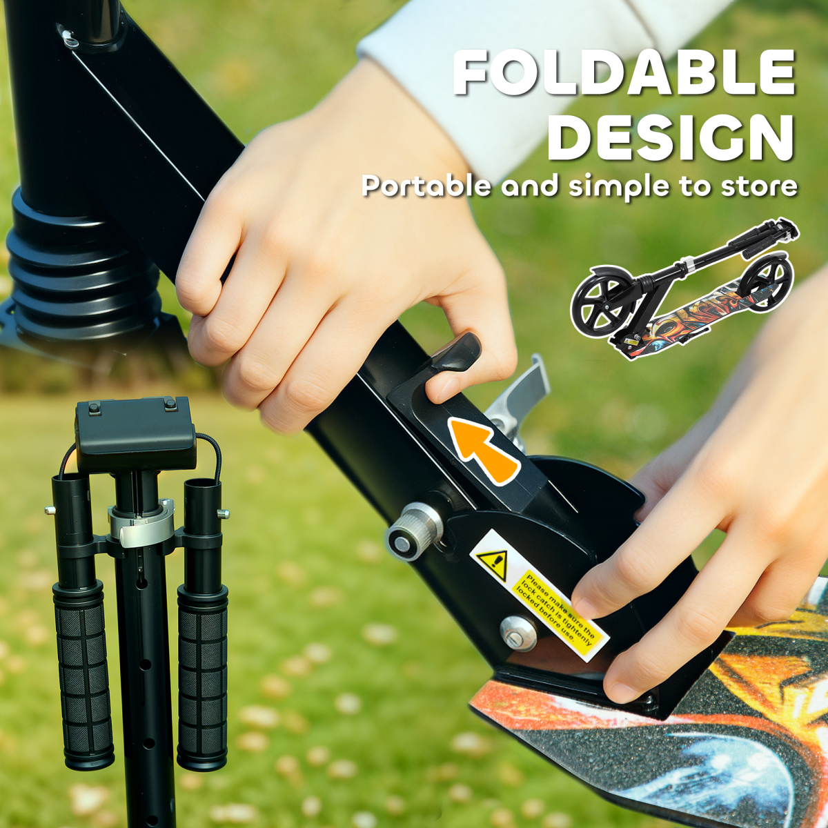 AIYAPLAY Kids Scooter, Foldable Kick Scooter w/ Adjustable Handlebar, Black