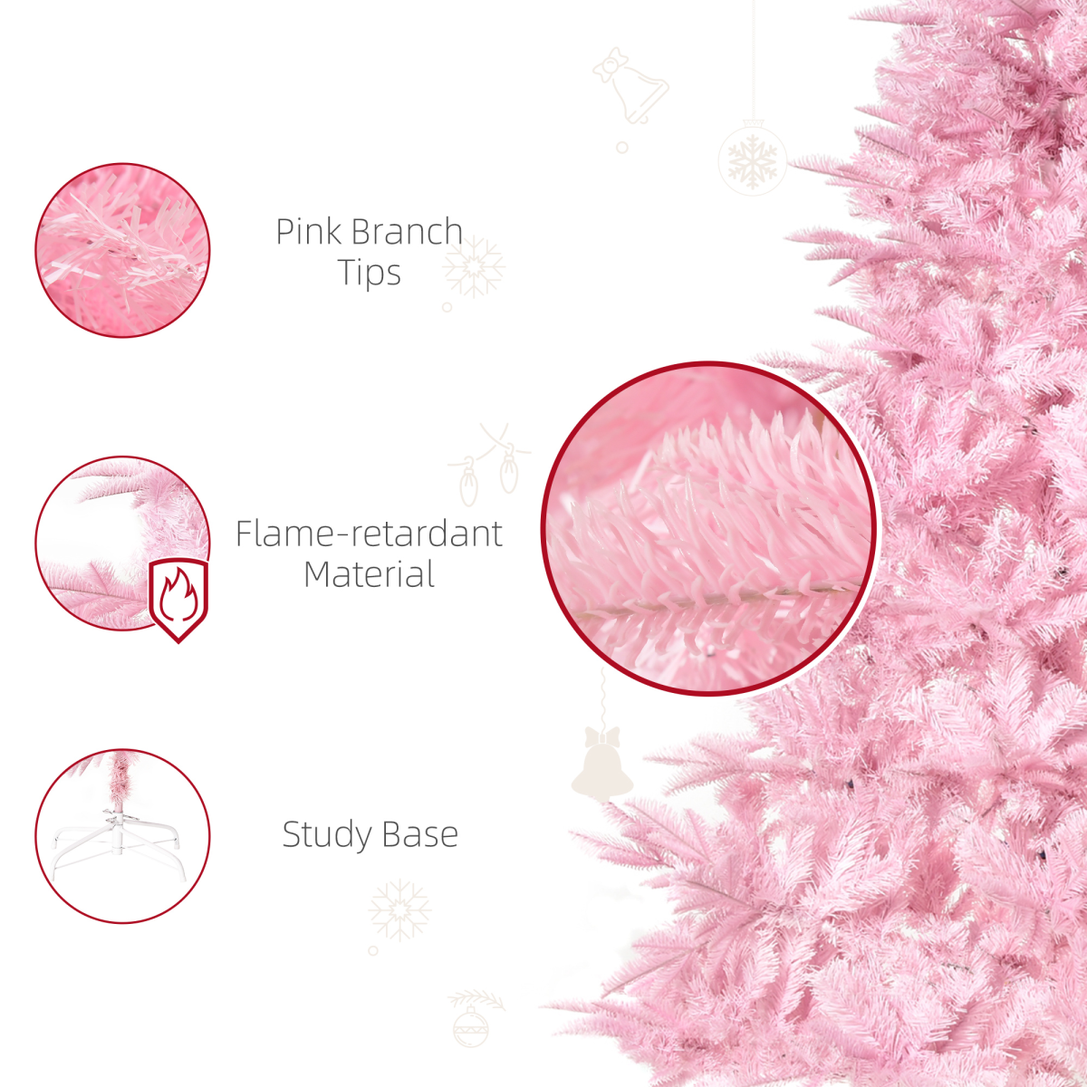 6FT Pink Artificial Christmas Tree - Auto Open, 892 Branches, Easy Setup