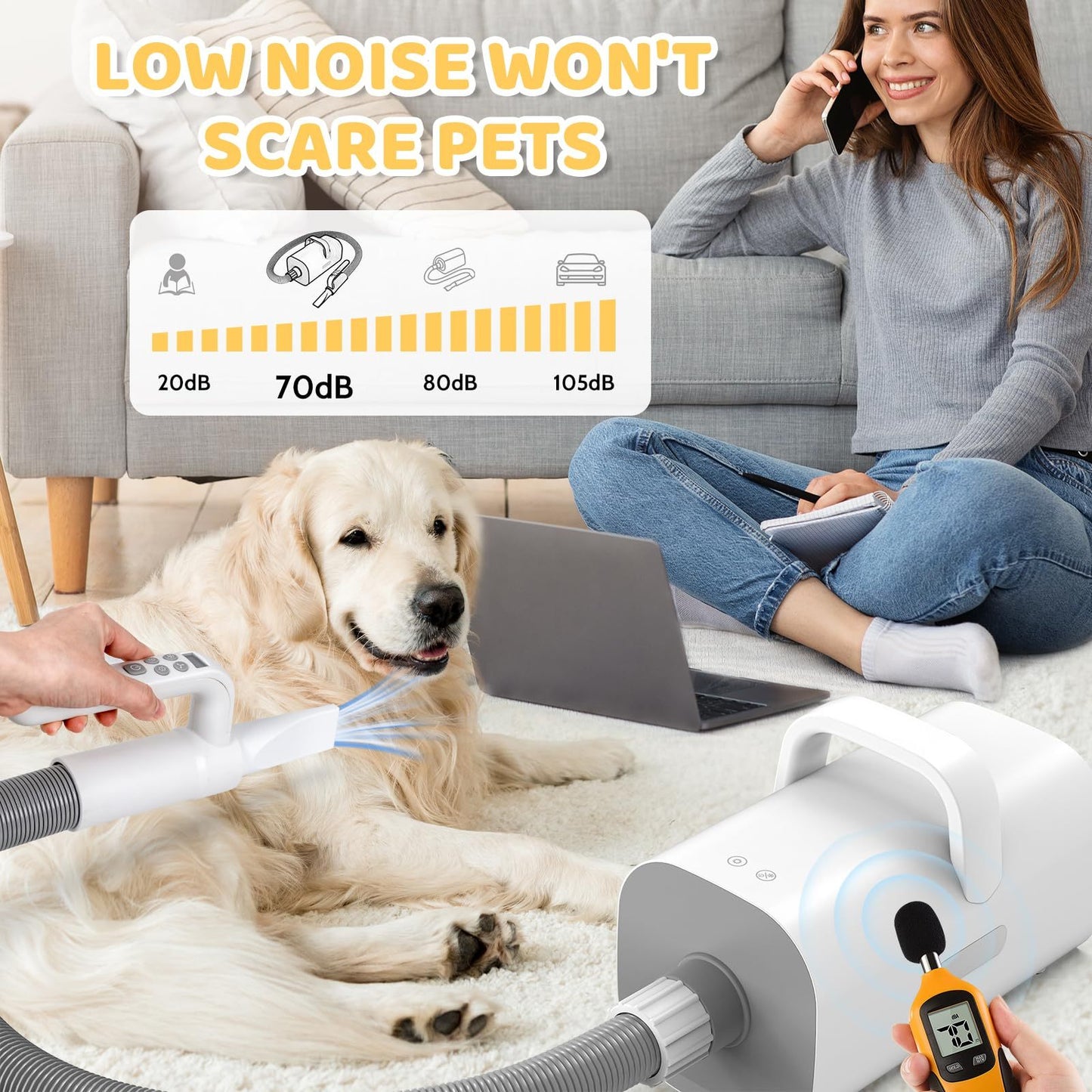 Pet Hair Dryer, 4-in-1 Smart Handle Pet Hair Dryer,