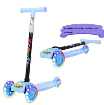 Blue Kids Scooter 3 Wheels Kids Kick Push Flashing Led Light Up Adjustable