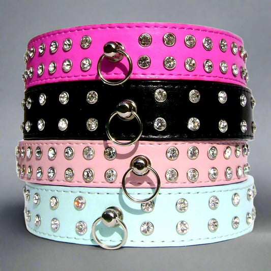 Double Row Crystal Rhinestone Dog Collars 10-20"