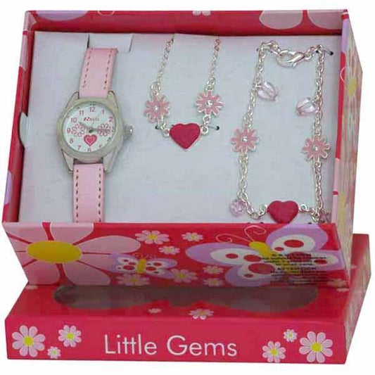Ravel Little Gems Hearts & Flowers Jewelry Set: Watch, Necklace & Bracelet