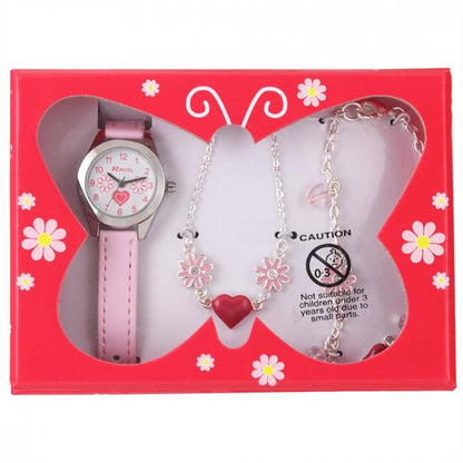 Ravel Little Gems Hearts & Flowers Jewelry Set: Watch, Necklace & Bracelet