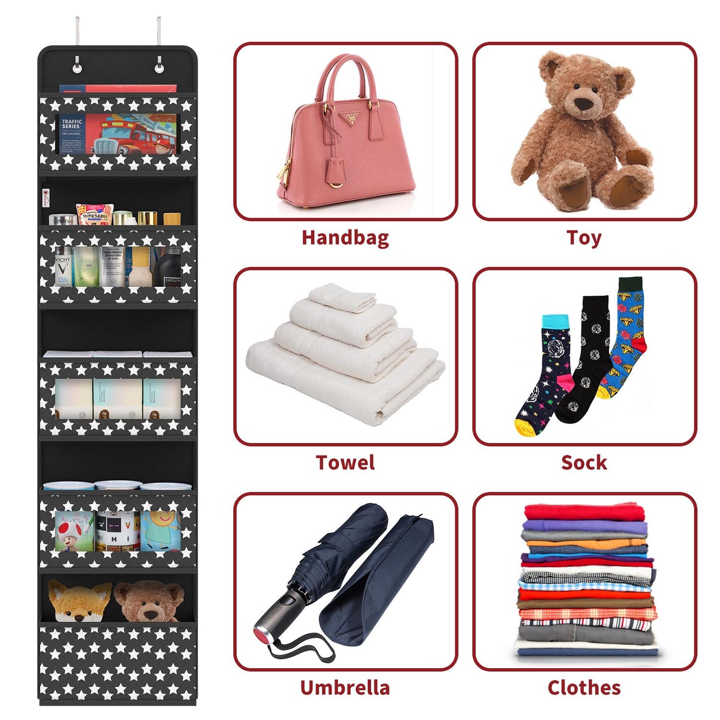 Vinsani 5-Tier Black Hanging Organizer - Multi-Compartment Storage