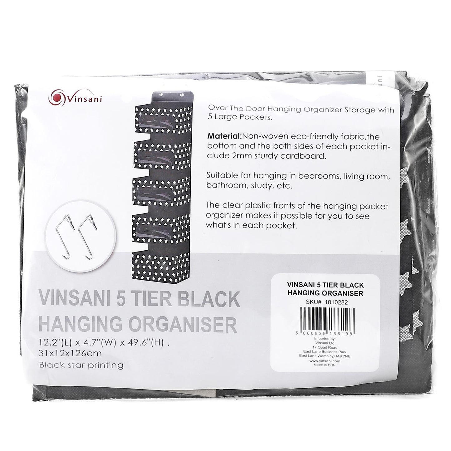 Vinsani 5-Tier Black Hanging Organizer - Multi-Compartment Storage