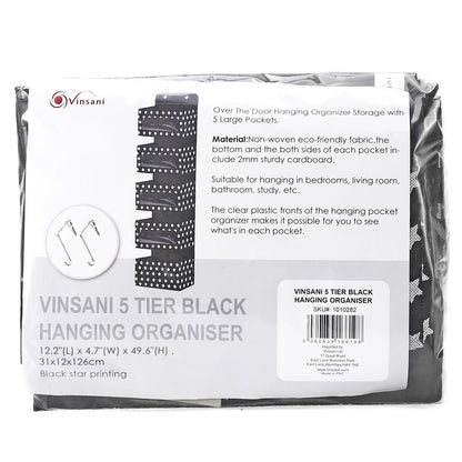 Vinsani 5-Tier Black Hanging Organizer - Multi-Compartment Storage