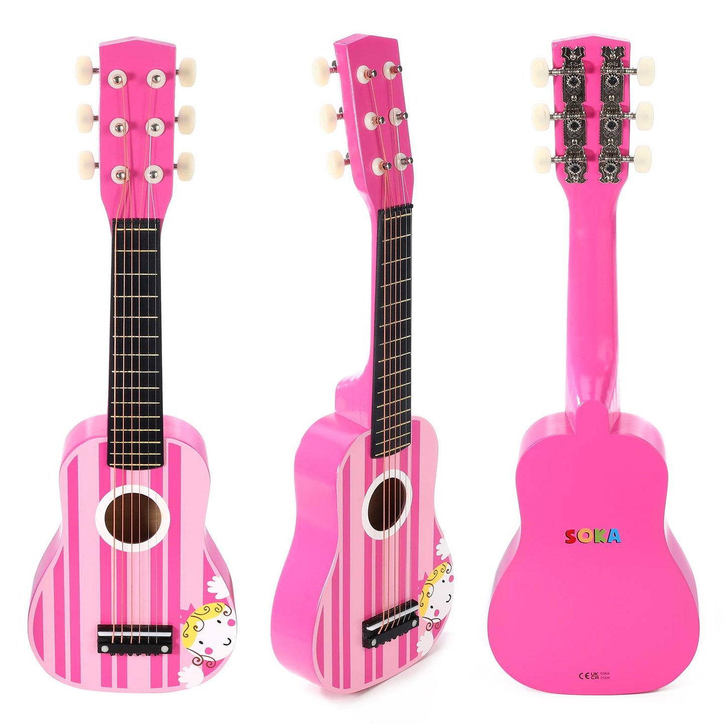 SOKA Wooden Pink Striped Guitar Toy for Pretend Play & Early Development