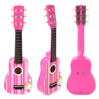 SOKA Wooden Pink Striped Guitar Toy for Pretend Play & Early Development