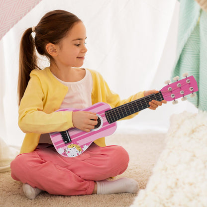 SOKA Wooden Pink Striped Guitar Toy for Pretend Play & Early Development