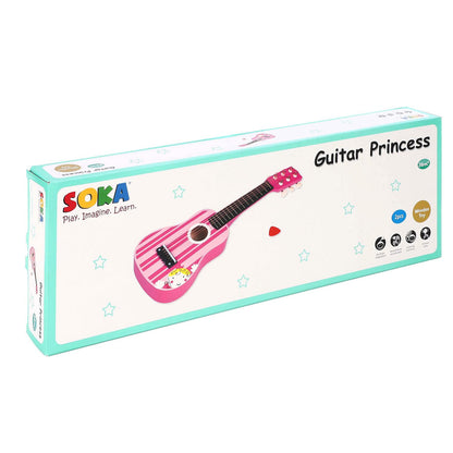SOKA Wooden Pink Striped Guitar Toy for Pretend Play & Early Development