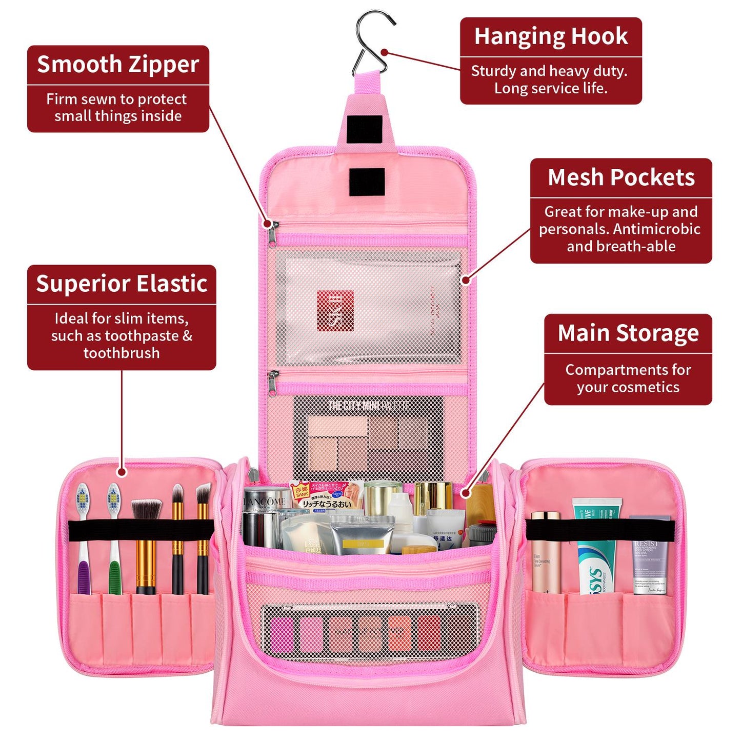 Vinsani Pink Toiletry Bag - Compact Travel Organizer 1010186