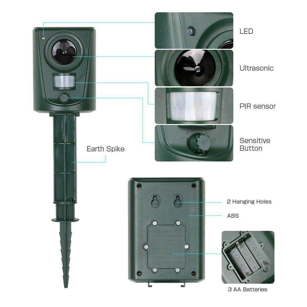 Battery Ultrasonic Garden Deterrent Repeller Animal Bird Cat Scarer Pest Fox Dog