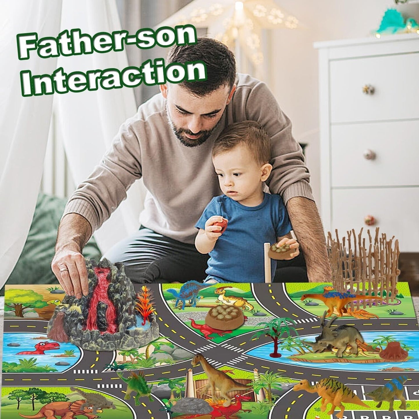 Dinosaur Jurassic  Set With Activity Play Mat & Volcano Trees For Kids Toy