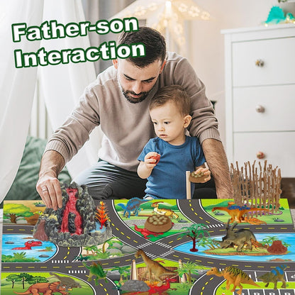 Dinosaur Jurassic  Set With Activity Play Mat & Volcano Trees For Kids Toy