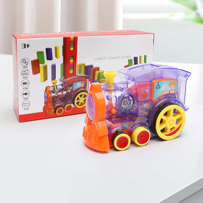 Domino Train Toy for Kids – Automatic Domino Laying Electric Train with 100 Colorful Blocks
