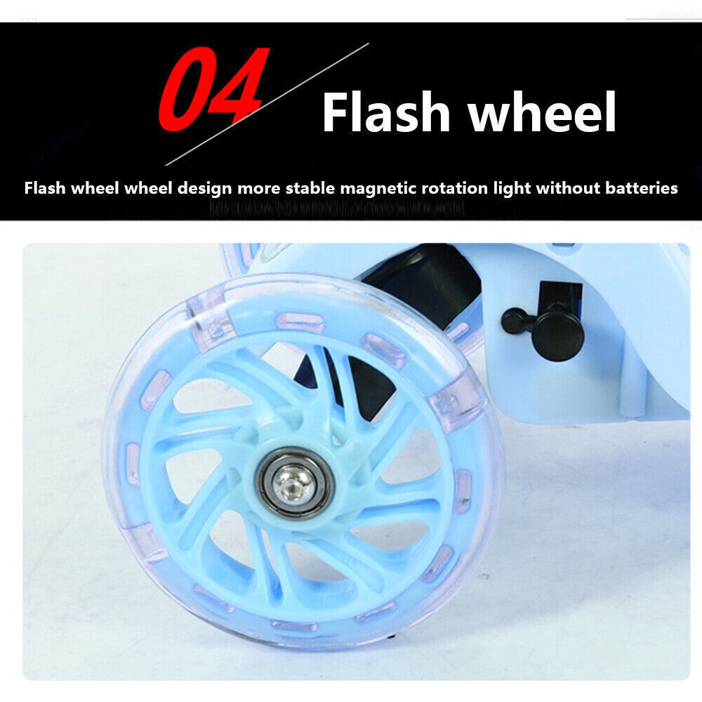 Blue Kids Scooter 3 Wheels Kids Kick Push Flashing Led Light Up Adjustable