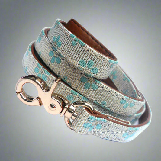 Flower Fabric Dog Leads - Blue