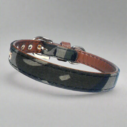 Army Fabric & Brown Vegan Leather Collar