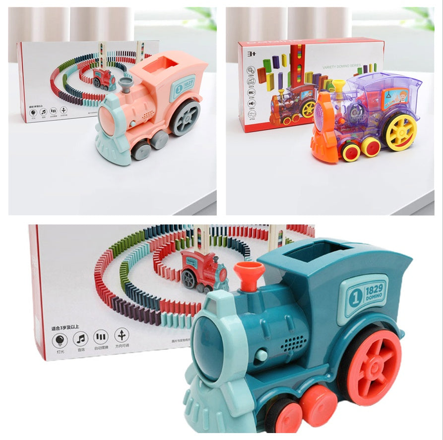 Domino Train Toy for Kids – Automatic Domino Laying Electric Train with 100 Colorful Blocks