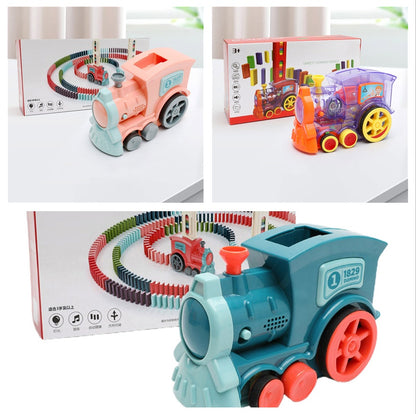 Domino Train Toy for Kids – Automatic Domino Laying Electric Train with 100 Colorful Blocks