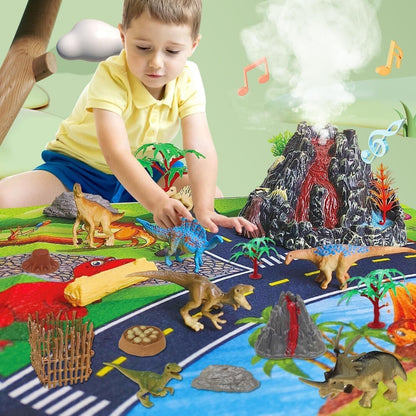 Dinosaur Jurassic  Set With Activity Play Mat & Volcano Trees For Kids Toy