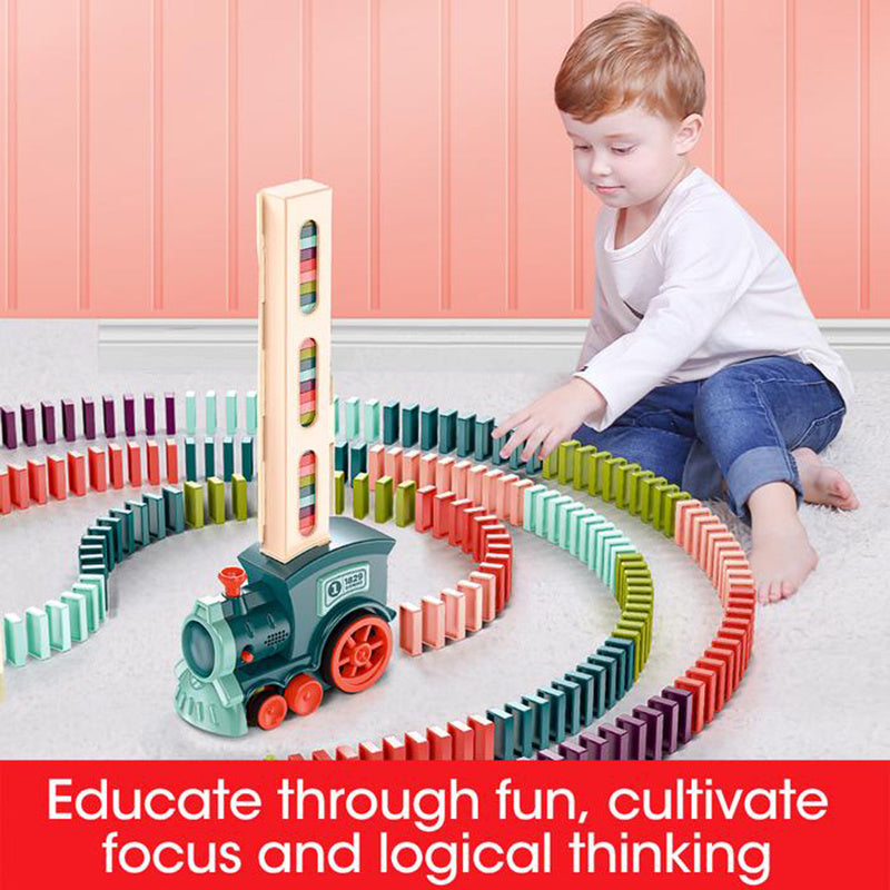 Domino Train Toy for Kids – Automatic Domino Laying Electric Train with 100 Colorful Blocks