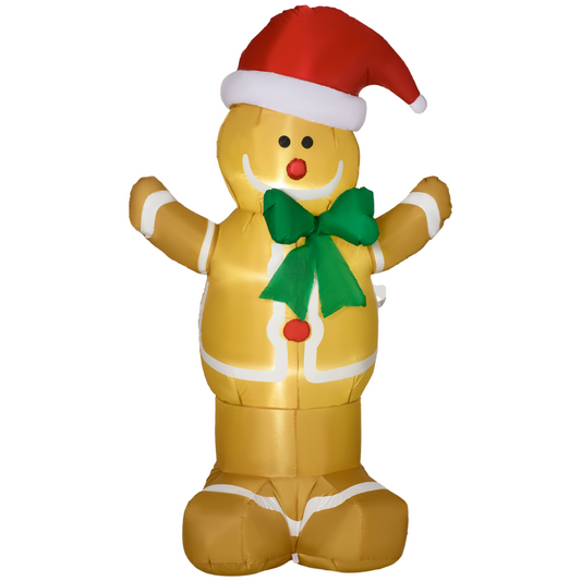 HOMCOM 6ft Gingerbread Man Inflatable with LED Lights & Santa Hat