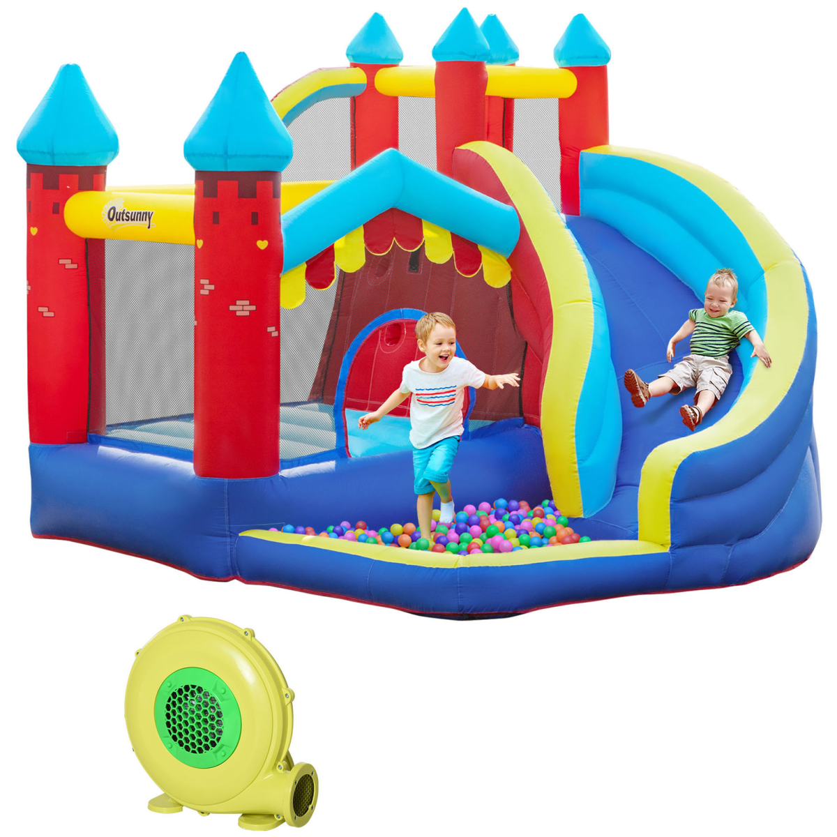 Kids' All-in-One Bouncy Castle: Slide, Pool, Trampoline, Climbing Wall & Blower