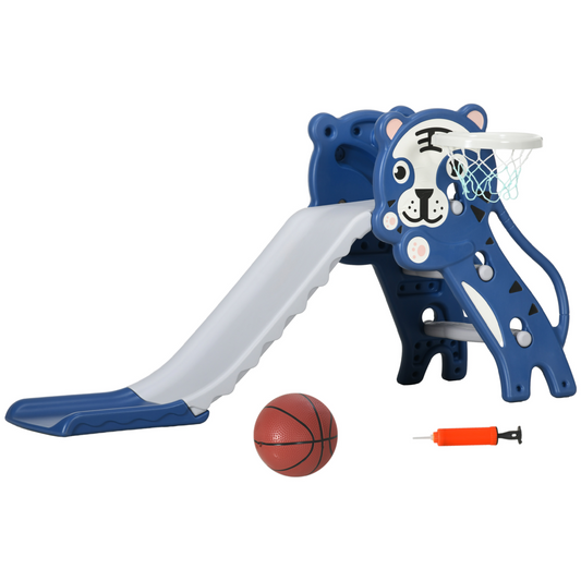 AIYAPLAY Kids Slide with Basketball Hoop - Blue Tiger Theme, 18-36 months